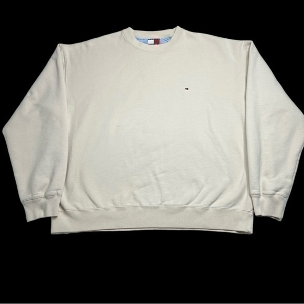 Vintage Tommy Hilfiger Mens Sweatshirts 90's Cream Embroidered Logo Crewneck XXL
